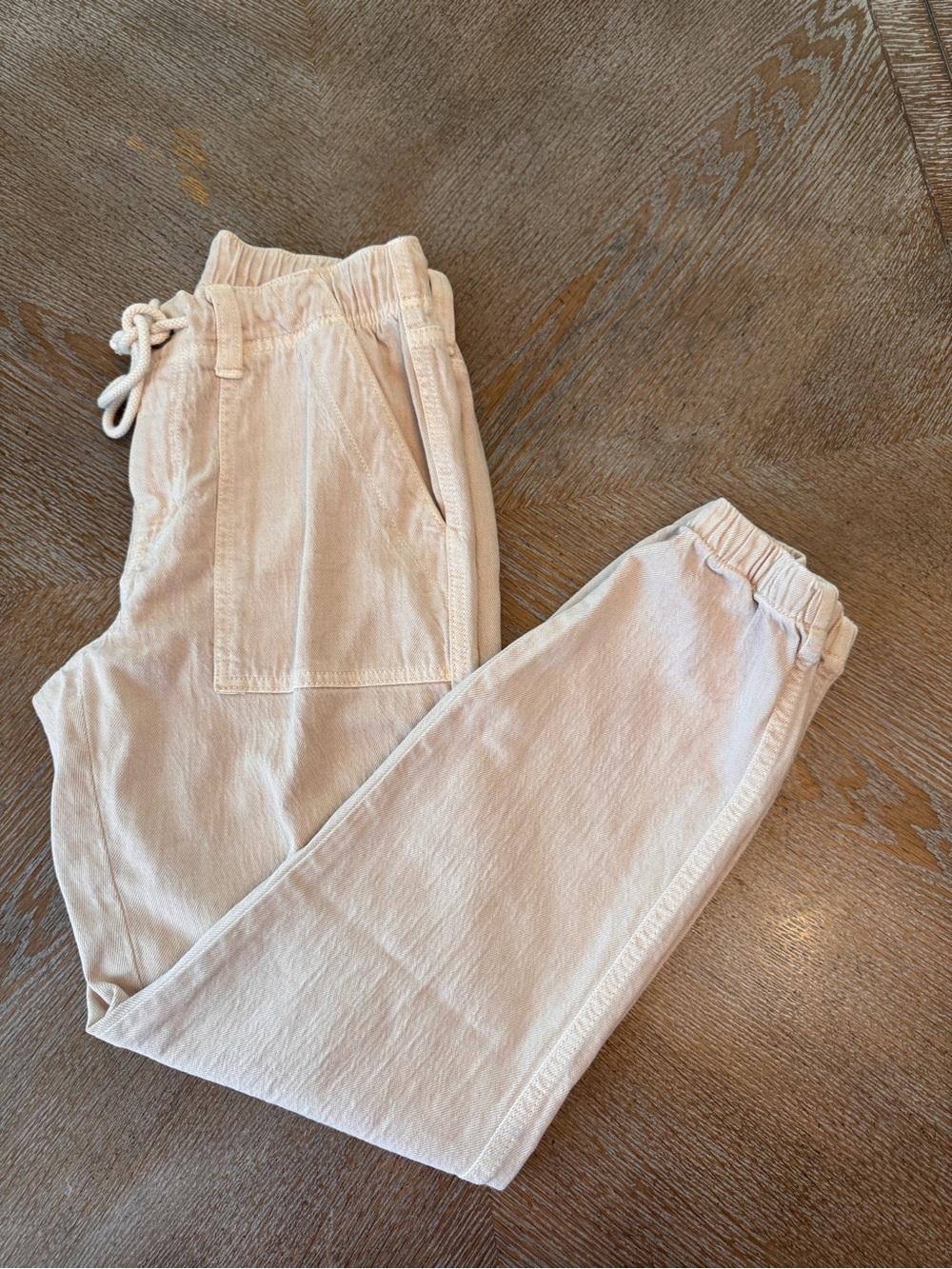 American Eagle Beige Jogger Denim Pants Sz 00 Drawstring Waist 28” Inseam 27” - Picture 3 of 7